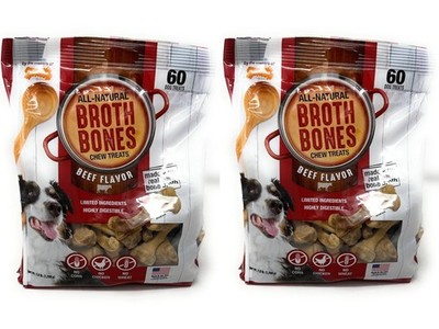 2 Pks Nylabone Broth Bones Natural Edible Dog Chews Beef Flavor 60ct 2.60lb Each