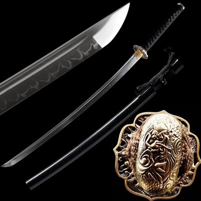 Polished Katana Sword Real Hamon Clay Tempered T10 Steel Razor Sharp Brass Tsuba