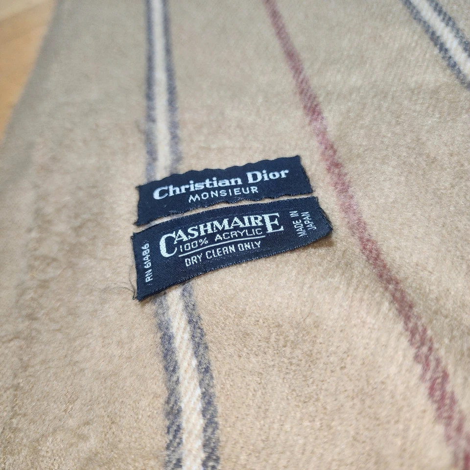 CHRISTIAN DIOR Monsieur Cashmaire Bufanda Acrílica a Rayas Rojo Azul Tostado Foto 2 de 4