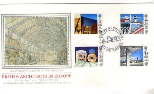 1987 BRITISH ARCHITECTS - LONDON H/S - PPS SILK FDC FROM COLLECTION E38