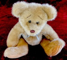 First  Main Light Brown Minky teddy bear 1402 plush Leather bow ribbon Sitting