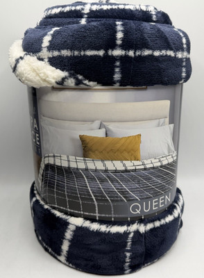 Life Comfort 98''x 92'' Sherpa Fleece Plush Reversible Blanket Blue Queen Size