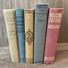 Lot of 5 Vintage Pastels Old Book Decor Staging Antique Prop Decorative Alcott