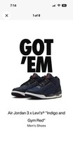 IH7959-400 Levi’s x Nike Air Jordan 3 Retro SP Indigo Gym Red Men's Size 13