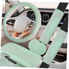 6 PCS Nappa Microfiber Leather Steering Wheel Cover Set, Breathable Green