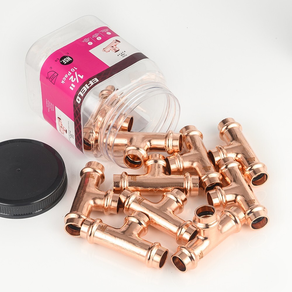 10 PCS EFIELD 1/2 " Press Fit Equal Tee For Copper Tube, No Lead , Pro  Pack