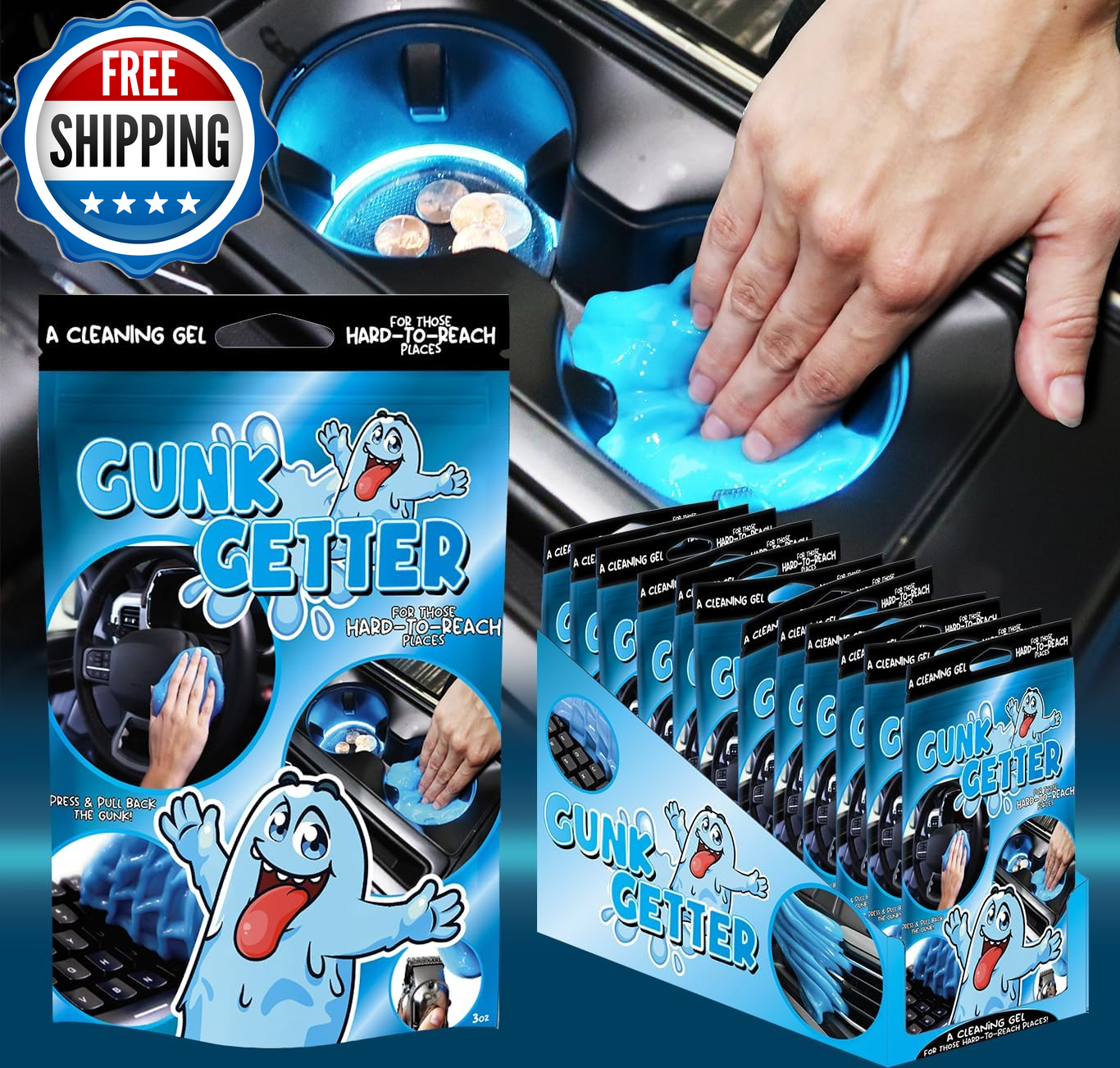 Gunk Getter 12 Pack Cleaning Gel for Those Hard to Reach Places, Automotive Cup