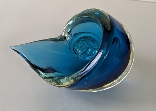 Vintage Murano Art Glass Blue Shell Bowl Ash Tray or Pipe Holder 6in Long J7 - Picture 11 of 14