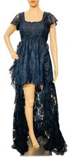 LoveShackFancy Women Floral Embroidered Laced Ruffle Flared Asymmetrical Dress S