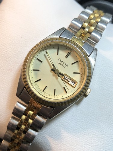 Vintage Pulsar By Seiko Women Watch 24mm Gold/Silver Tone Presidential Bracelet - Picture 18 of 19