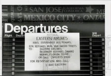 1991 Press Photo Eastern Airlines suspends all flights from Bradley Airport, CT