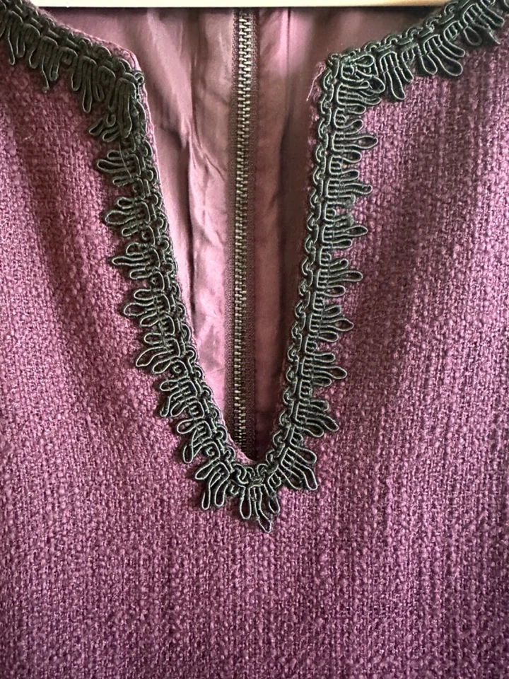 Karl Lagerfeld Purple Tweed Embroidery Sleeveless Sheath Dress Size 6 - Image 3 of 4