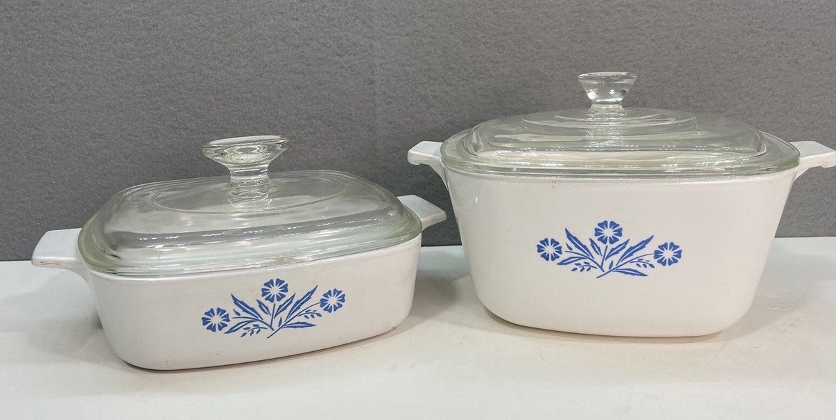 Vintage Corning Blue Cornflower P-1 3/4-B & A-1-B 1 Quart