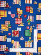 Teddy Bear Fabric Plaid Block Heart Bears Playtime Teddies Cotton By The Yard