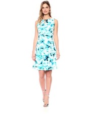Gabby Skye Woman’s Size 14 Turquoise White Fit & Flare Sleeveless Dress NWT
