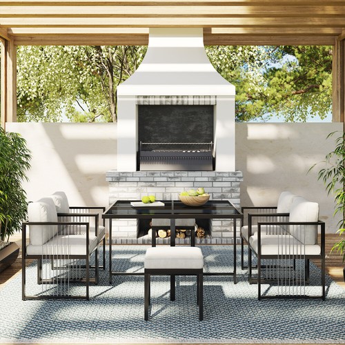 7-teiliges Esstisch Stuhlset Gartenmöbel Set Outdoor Sitzgruppe für 6 Personen - Bild 2 von 10