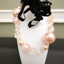 Tarina Tarantino necklace pink faux pearls Lucite Swarovski beads black velvet