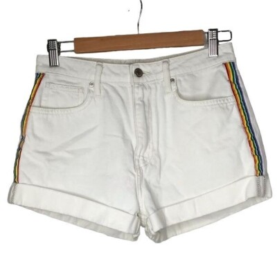 Forever 21 ladies white jean shorts rainbow race stripe size 26