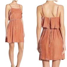 NWT ALICE + OLIVIA US 12 Alexis Ruffle Top Pink Rose Tan Velvet Mini Dress