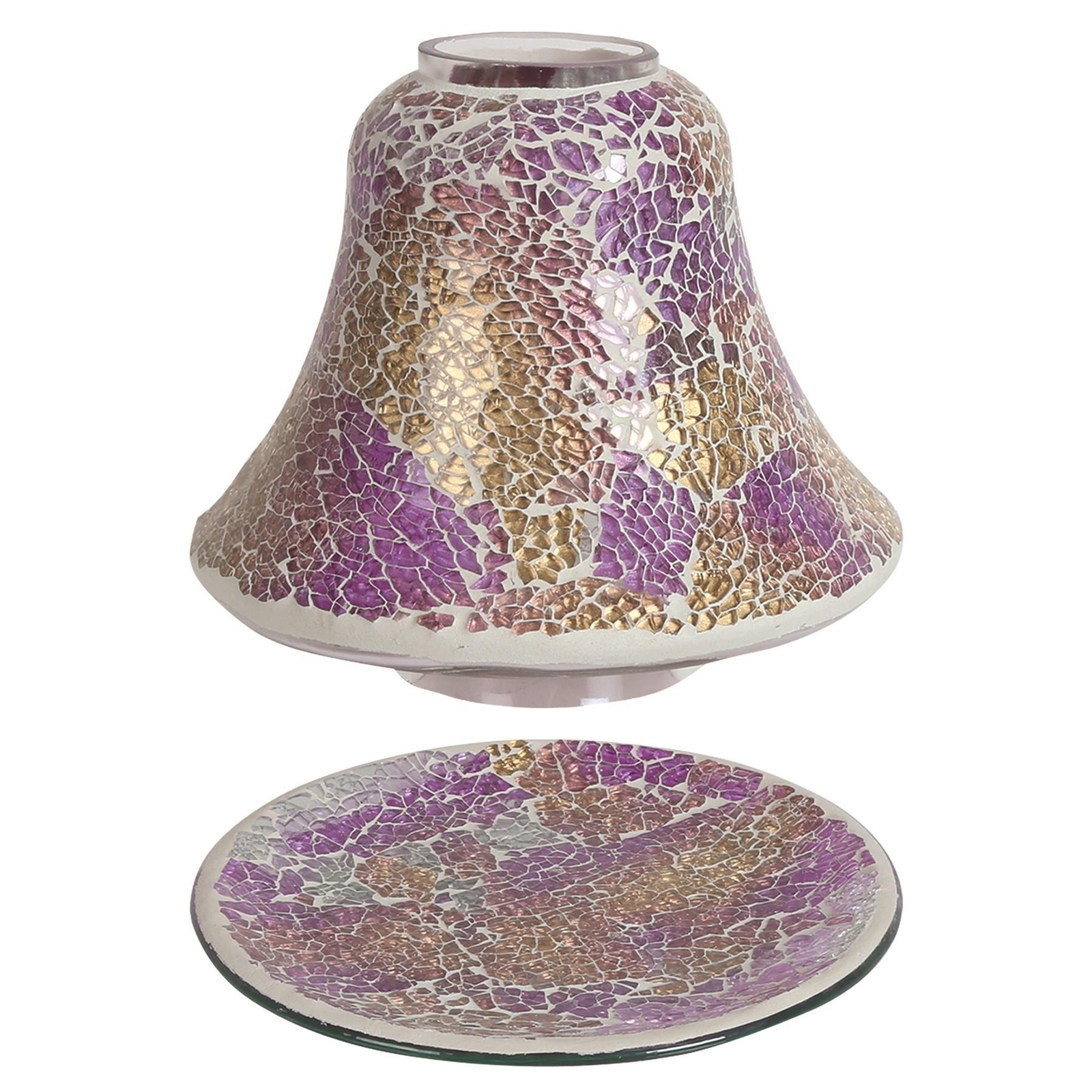 Candle Shade Tray Plate Candles Jar Set Glass Mosaic Aroma Purple Gold Crackle