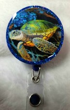 Sea Turtle badge reel-retractable ID card holder-lanyard-name tag holder-Ocean