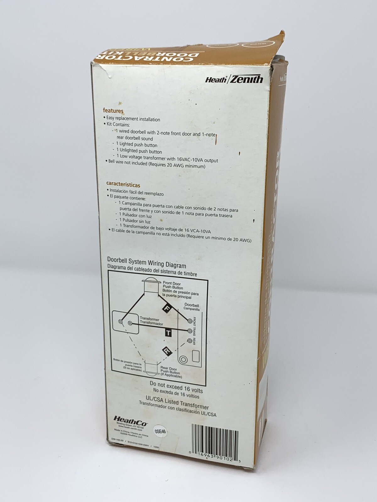 Heath/Zenith Contractor Doorbell Kit Wired DW-102 *No Plastic Cover*Two Bells*