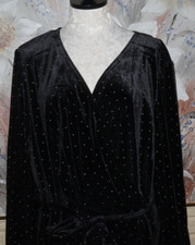 NWT NINE WEST SZ 4X BLACK VELOUR TINY SILVER STUDS FAUX WRAP DRESS WITH TIE BELT