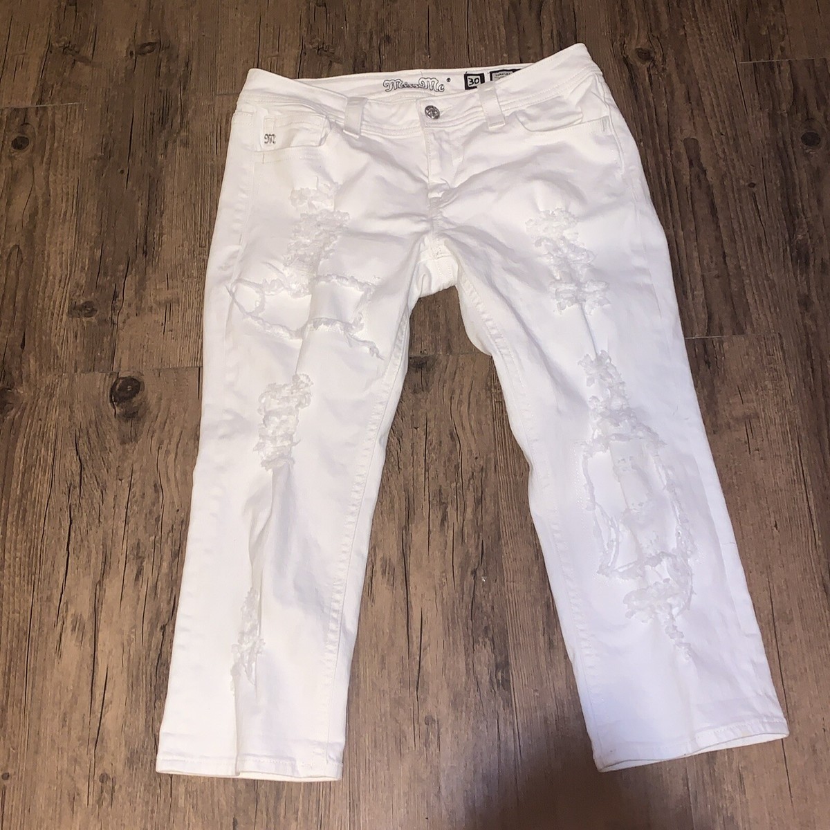 Capris Denim Miss Me White Capris Miss Me Cuffed Stretch Capri