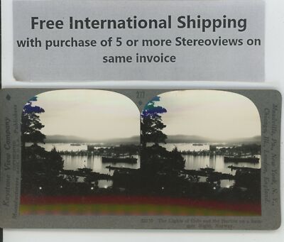 Lights of Oslo & Harbor on Summer Night Norway Keystone Stereoview
