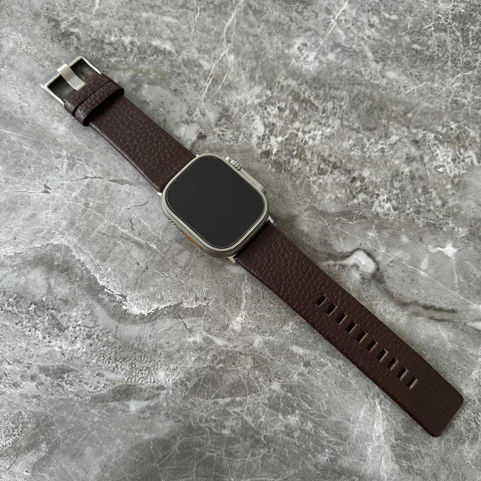 Correa de reloj de lichi marrón de cuero de primera calidad para Apple Watch Ultra 49 mm