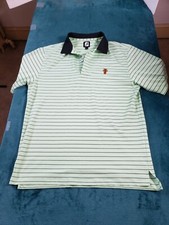 Footjoy Polo Shirt Mens Green Sz Large Short Sleeve Preppy Logo Golf Striped
