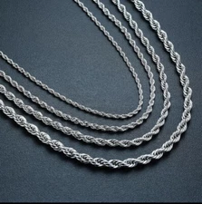 Rope Chain Necklace Silver Stainless Steel 3/4/5/7mm  20-30" Mens Womens