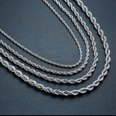 Rope Chain Necklace Silver Stainless Steel 3/4/5/7mm  20-30'' Mens Womens