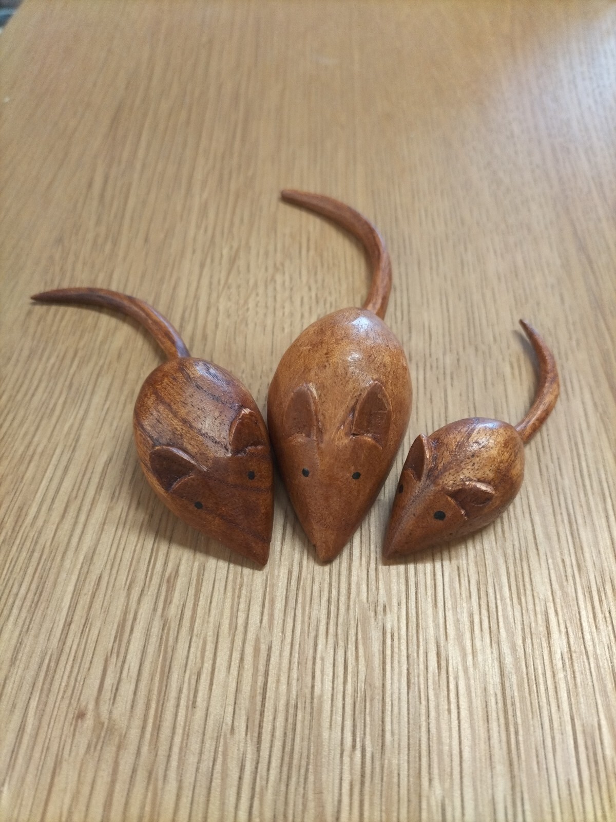 Set Of 3 Wooden Mice Hand Carved Gift 