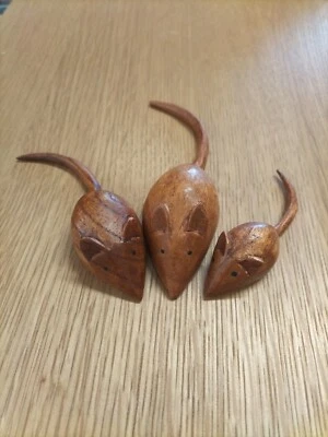 Set Of 3 Wooden Mice Hand Carved Gift  - Image 1 of 4