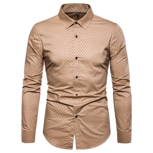 Shirt Mens Long Sleeve Polka Dots Polyester Regular Casual Button Down Shirt Top - Picture 14 of 16