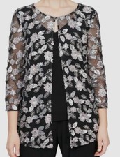 Alex Evenings Women's Black 2-Piece Embellished Jacket  Shell Top Set Size M