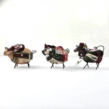 Primitive Farmhouse County Rustic Metal Pig Farm Animals Sculpted Ornaments 