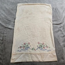 VTG HAND PAINTED (Tri-Chem?) PILLOW CASE Flowers Ribbon Lace