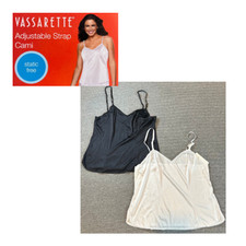 NWT VTG Vassarette CAMISOLE Black White Adjustable Strap 17701 M, L, XL, or 2XL