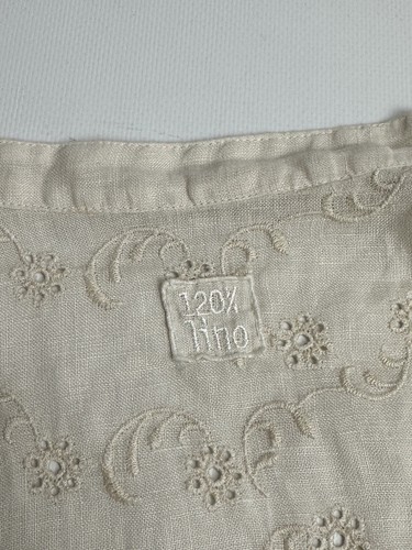 Camicia beige con bottoni ricamati fiori 120% lino taglia 42 - Foto 7 di 13