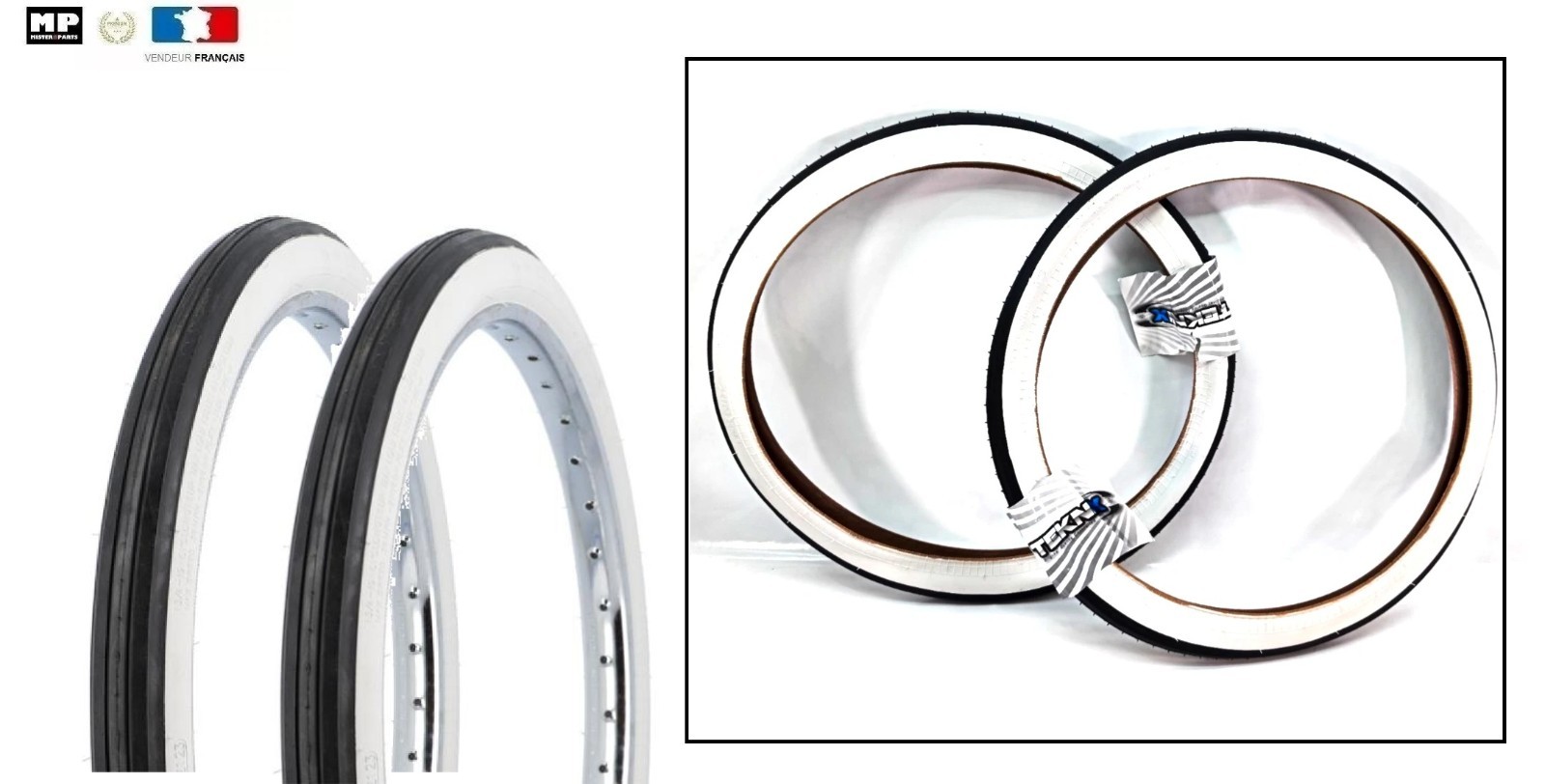 Pneu Solex 1-3/4 19 flanc blanc lot de 2 contre les glissades en vieux cyclo