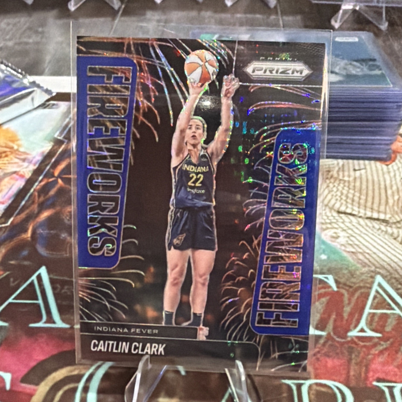 2025 Panini Prizm WNBA Caitlin Clark Fireworks Blue Pulsar 106/199