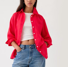 ¡NUEVO CON ETIQUETAS! Zapatilla para mujer Gap roja mezcla de lino camisa de gran tamaño fácil abotonada S