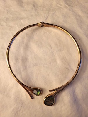 NWT Robert Lee Morris Rose Gold Plated Hinged Chocker Green Gemstones Modernism