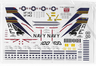 Loose, Box Stock Academy F-14A Tomcat, VF-143 Decals 1/48 #1659 No Instructions