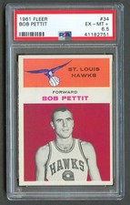 1961 Fleer Basketball BOB PETTIT RC #34 PSA 6.5 EX-MT+ St Louis Hawks Rookie