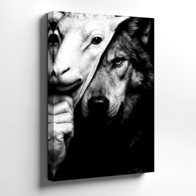 Wall Art Black White Sheep Mask Wolf Portrait Gothic Animal Canvas Print Decor
