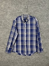 Vintage Levis Shirt Mens Large Button Up Blue Plaid Long Sleeve Collar Retro