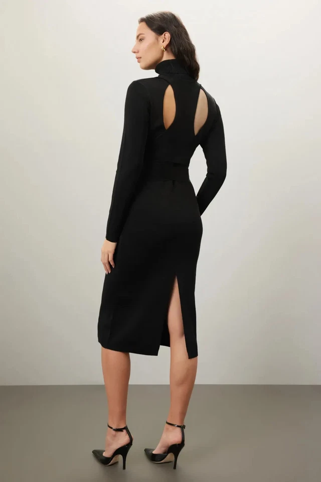 Vestido TOCCIN Corredor Midi Corte Espalda Cuello Alto Mangas Largas Tejido Talla M Rt $455 Foto 2 de 4